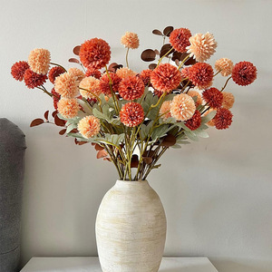 5 Têtes de Chrysanthème <span class=keywords><strong>Pompon</strong></span> d'Automne sur Tige pour Arrangement Floral, Décoration de Mariage, Salon et Maison - Product Image 1