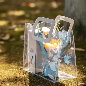 Benutzer definierte Kunststoff transparente PVC Geschenk Aufbewahrung Blume Trage tasche Clear Stand PVC Einkaufstasche Verpackung für die Dekoration