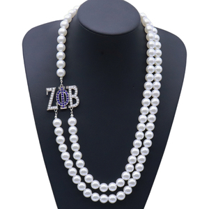 Neue stilvolle Schwestern schaft Zeta Phi Beta Symbol Logo Charm und 2 Reihen weiße Perlenkette Herstellung griechische ZPB Soror Schmuck Halskette - Product Image 1