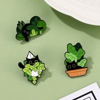 2023 Pin kucing cantik tas bros anak kucing hitam lencana kerah Pin Enamel lembut tanaman Kawaii