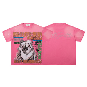 Camisetas Majestik de Alta Calidad, 100% Algodón, Estilo Urbano, Transpirables, con Estampado Vintage de Diamantes para Hombre - Product Image 1