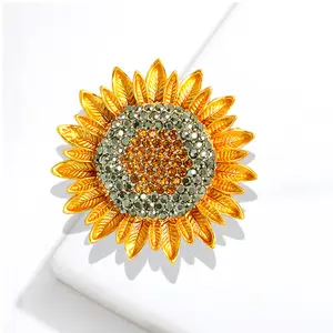 Sunflower Brooch Pins Crystal Rhinestones Retro Handmade Elegant Sun Flower Brooches