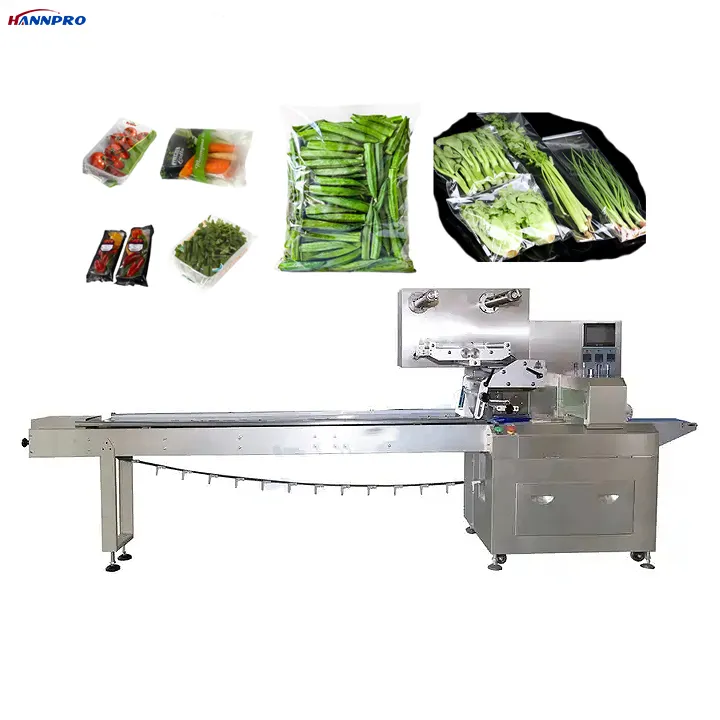 HANNPRO Servomotor Salat Gemüse Obst Verpackungsmaschine für Tray Flow Pack Kissen-Verpackungsmaschine