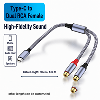 Câble audio tressé adaptateur Type-C vers double RCA femelle pour ordinateur portable, smartphone, ordinateur de bureau, amplificateur, haut-parleur, table de mixage audio