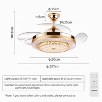 Ventilateurs de plafond en cristal de luxe Y007 avec télécommande, 42 pouces, ventilateur de plafond en cristal invisible, éclairage de profil de plafond