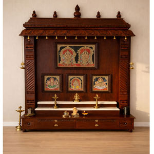 Gabinete de Pooja de Madera de Teca del Sur de la India, Moderno y Tradicional, de Calidad de Exportación, Duradero, Gabinete de Templo Tradicional Indio para el Hogar, Sólido, Hecho en EE. UU. - Product Image 1
