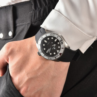 Montre de plongée automatique personnalisée en argent pour homme, bracelet en cuir noir, cadran à aiguilles, lumineuse, étanche 50M, montre mécanique à bracelet
