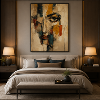 Tableau mural vintage abstrait, portrait de visage, peinture à l'huile sur toile texturée, œuvre d'art géométrique expressionniste peinte à la main, décoration moderne pour hôtel