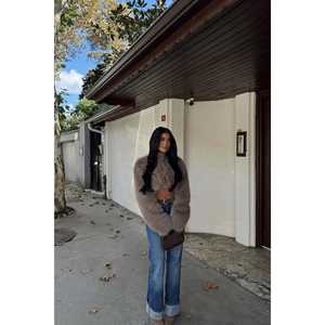 Parka Larga de Piel de Oveja Recubierta de Visón con Botones Decorativos y Estampado Teñido, Talla Grande, de Algodón Genuino - Product Image 6