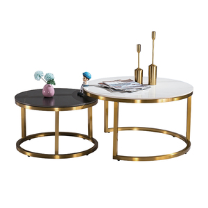 Mesa de Centro Moderna para Sala de Estar, con Patas de Acero Dorado y Panel Superior de Madera, Estilo Lujoso, para <span class=keywords><strong>Café</strong></span> o Té - Product Image 2