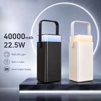 Batterie externe haute capacité 40000 mAh Type-C, charge rapide 22,5 W, station d'alimentation avec 3 câbles intégrés, lumière LED RGB, sangle de transport portable pour extérieur