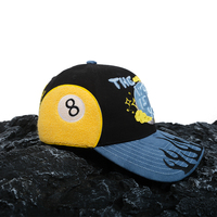 Gorra de Béisbol de Malla con Visera Curva, Estilo Casual Urbano, 5 Paneles, Logotipo Personalizado, Patrón de Billar, Bordado de Llamas, Cierre de Hebilla