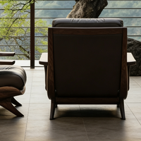Fauteuil d'appoint moderne en cuir véritable marron, fauteuil lounge, cadre en bois massif, ergonomique, relaxant, siège de canapé simple