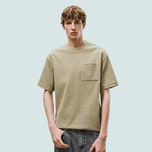 T-shirt Homme Uni Épais en Coton 100% à Tissage Gaufre, Coupe Boxy Minimaliste, Manches Courtes, avec Poche, Vente en Gros, Logo Personnalisé - Product Image 1