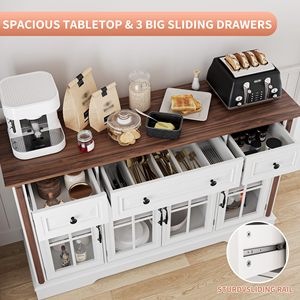 Buffet de style farmhouse SENYU 53,5 pouces avec portes en verre, 3 tiroirs et étagères réglables, blanc - Product Image 5