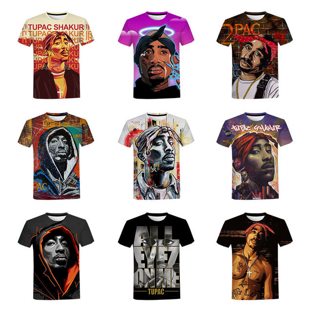 New Arrival Loose Knitted 2PAC Hip Hop T-shirt Streetwear Rapper Sport Casual Custom Clothing for Men Y2k