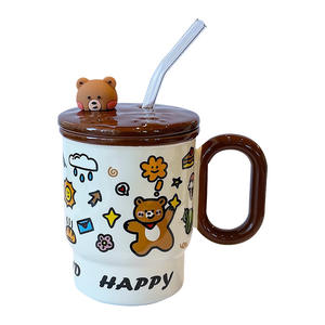 Zuo Mu Ceramic Mug <b>With</b> <b>Lid</b> <b>And</b> <b>Straw</b> Happy Design Coffee <b>Cup</b> For Gift Spring 2025 - Product Image 2