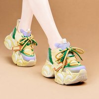 Vente en gros de baskets à talon caché pour femmes, baskets respirantes en mesh à lacets, chaussures de sport
