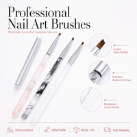 Pinceau à ongles triangulaire durable avec manche en résine marbrée, idéal pour la peinture au gel de fleurs et de papillons, outil de manucure