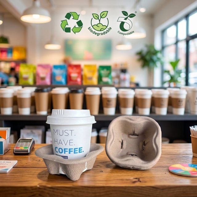 Wholesale Disposable Eco-Friendly Biodegradable Customized Logo Double Wall Strong Corrugated Paper Cup Holder for Coffee