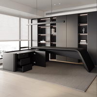 Bureau de direction moderne en forme de L, table de PDG avec armoire latérale, mobilier de bureau minimaliste de luxe pour projet de bureau d'entreprise