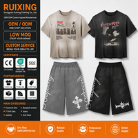 Ensemble vintage pour homme, t-shirt délavé et short ample, ensemble 2 pièces en coton épais, coupe ample, effet délavé soleil, ensemble de survêtement