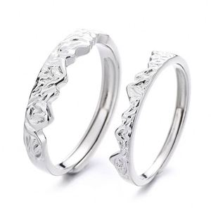 Anillos De Pareja <b>Silver</b> Plated Matched Waved Moutain Couple <b>Ring</b> Couple Accessories Wedding Party <b>Adjustable</b> Open <b>Ring</b> - Product Image 5
