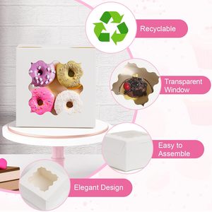 Boîtes de boulangerie blanches personnalisées avec fenêtre pour biscuits, gâteaux, beignets, cupcakes, macarons, emballages en papier pliables, contenants à emporter pour boulangerie - Product Image 3
