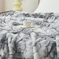 Plaid de luxe en fausse fourrure écologique, ultra doux et épais, motif célébrités, gris clair, utilisable quatre saisons, lavable en machine