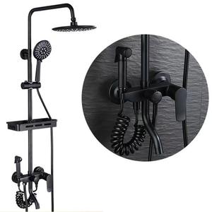 Grifo de Ducha Negro Montado en la Pared <span class=keywords><strong>del</strong></span> Baño <span class=keywords><strong>del</strong></span> <span class=keywords><strong>Hotel</strong></span>, Juego de Ducha Multifuncional de Latón para Baño - Product Image 1