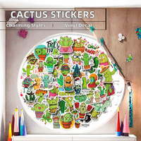Niedliche Cartoon-Kaktus-Pflanzen PVC-Aufkleber-Set 50 Stück Graffiti-Aufkleber für Mädchen Kinder Notizbuch Papier & Handy Dekorative Aufkleber DIY