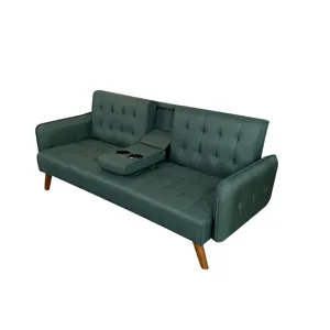 Modern foldable adjustable living room velvet fabric sofa bed futon wooden leg convertible couch