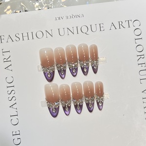 คลาวด์สีม่วง<span class=keywords><strong>หยก</strong></span>บลัชออนกดบนเล็บทำด้วยมือบริสุทธิ์หรูหราถอดออกได้เล็บ<span class=keywords><strong>ปลอม</strong></span>ที่มีเพชร - Product Image 4