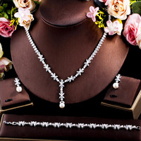Ensemble de bijoux de mariage en cristal CZ plaqué argent, 3 pièces, pendentifs en forme de fleur, collier, bracelet et boucles d'oreilles pour femmes
