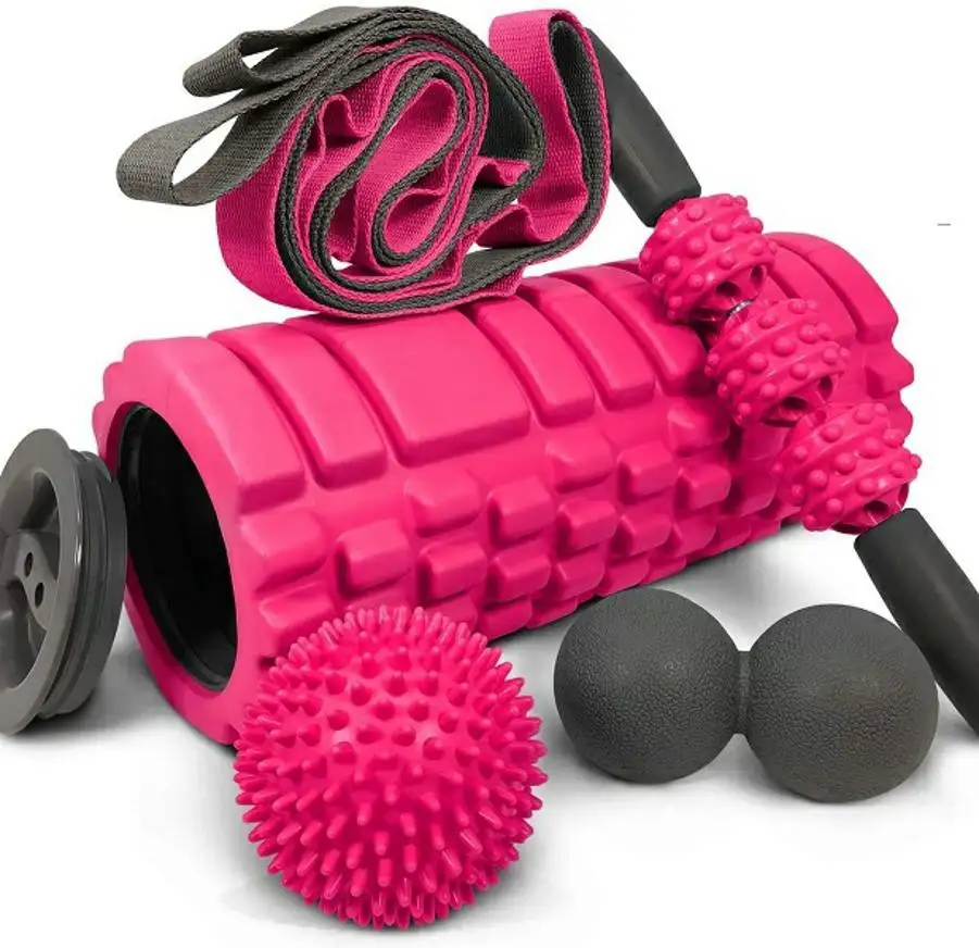 5-IN-1 Schaumstoff-Muskelmassage-Yoga-Roller-Kit, Massagestift, Dehnband, Massageball mit Geschenkbox