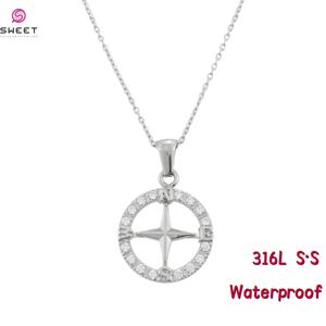 Collar Unisex Vintage de Acero Inoxidable 316L Chapado en Oro con Circonita, Diseño de Timón, Brújula y Luna, Novedad al por Mayor - Product Image 3