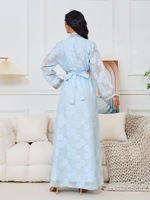 Robe musulmane pour femmes, design ouvert, motif islamique, respirante, col en V, robe de fête, abaya, robe longue brodée en polyester pour l'Aïd