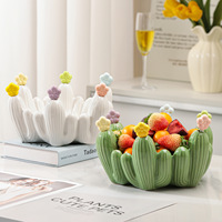Ensemble de fourchettes à fruits en céramique motif cactus créatif, style moderne et minimaliste, pour la maison, le salon, la table basse, avec bol de rangement pour fourchettes à dessert