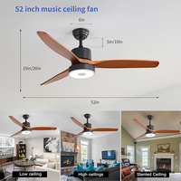 Vente en gros de ventilateur de plafond moderne à LED RVB de 42 48 52 pouces pour haut-parleur Bluetooth Télécommande en bois pour intérieur de restaurant à la maison