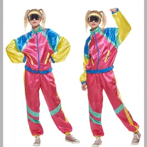 白鸽热卖女性80年代90年代时尚田径套装嘉年华夹克长裤套装成人万圣节角色扮演服装