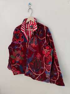 เสื้อแจ็คเก็ตกำมะหยี่พิมพ์ลายดอกไม้สีแดงเลือดหมู เสื้อคลุมกำมะหยี่สำหรับดื่มชาตอนเช้า เสื้อคลุมกำมะหยี่สำหรับเพื่อนเจ้าสาว เสื้อคลุมกำมะหยี่ผ้าฝ้ายสำหรับผู้หญิง เสื้อแจ็คเก็ตกำมะหยี่สำหรับเจ้าสาว - Product Image 3