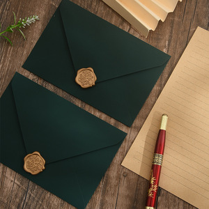 Enveloppe artistique texturée vert foncé épaissie de 200g avec <span class=keywords><strong>lettre</strong></span> d'invitation de carte de voeux haut de gamme Papier à en-tête en peau de vache vintage - Product Image 4