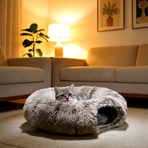 Plush Cat <b>Bed</b> Round 85x85x26cm Warm Foldable Pet <b>Bed</b> For Cats Four Seasons Use - Product Image 4