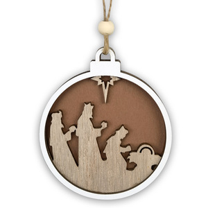 Adornos navideños de madera Rústico 3D Redondo Hueco Corte por láser Adorno de Reno - Product Image 6