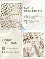 Chaise suspendue pliable en métal robuste avec barre de support, siège en corde de coton tressée à la main, hamac doux et extensible de grande taille