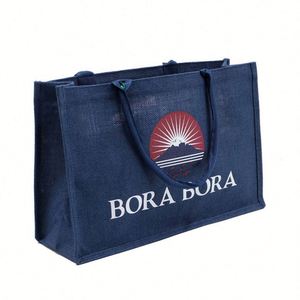 Sac de shopping réutilisable en jute naturel avec logo personnalisé imprimé - Product Image 5