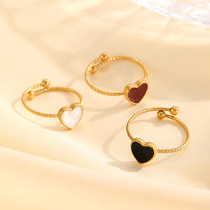 Bague ouverte en acier inoxydable plaqué or avec goutte d'huile en forme de cœur minimaliste américain européen Personnalité Bague d'amour Hip Hop - Product Image 3