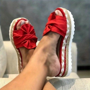 Fashionable Women's Platform <b>Slippers</b> Knot Open Toe Solid Color Anti Casual <b>Slippers</b> - Product Image 4