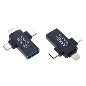 Adaptador USB 3.0 OTG tipo três em um para Apple para Android conversor de descarga de telefone USB para USB hub multifuncional