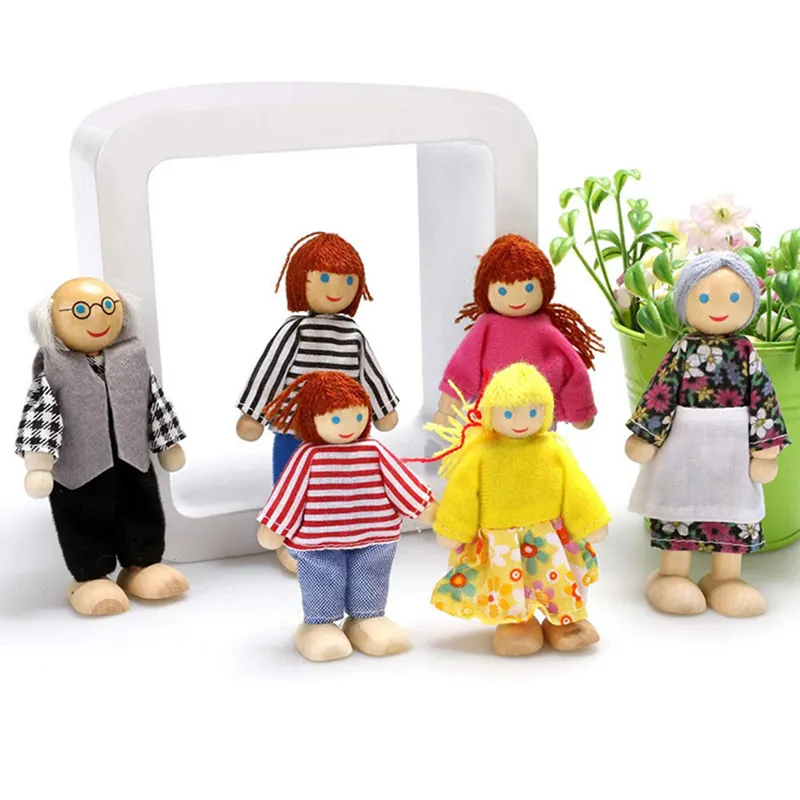 Boys Girls Wooden Family Doll Toys Kids Pretend Role Play Game Doll House Decoration Educational Toys